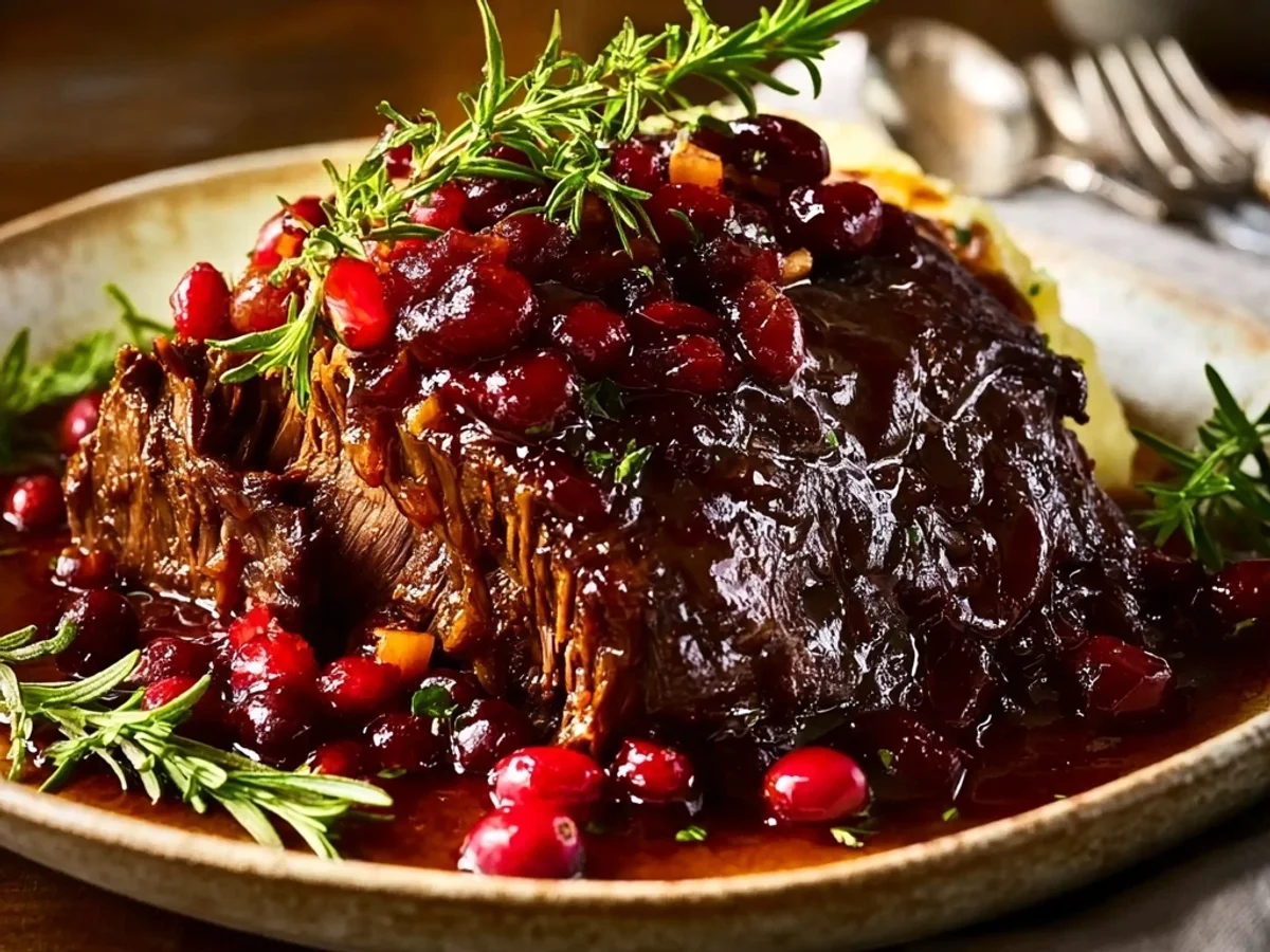 Tender Slow Braised Beef Roast with Cranberry Balsamic Glaze - Image 1