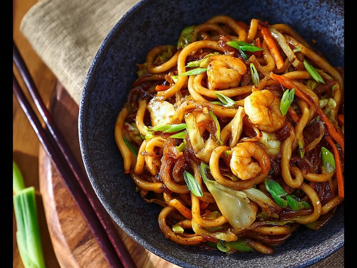 Yaki Udon with Shrimps: Speedy Noodle Stir-fry Delight - Image 1