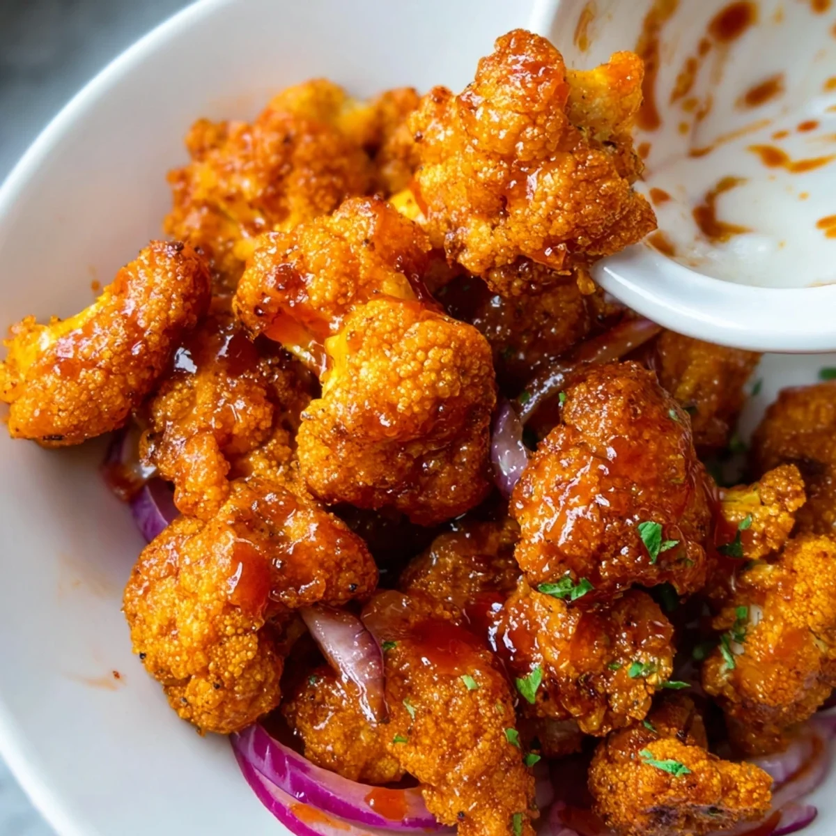 Air Fryer Cauliflower Wings with Honey Sriracha Sauce