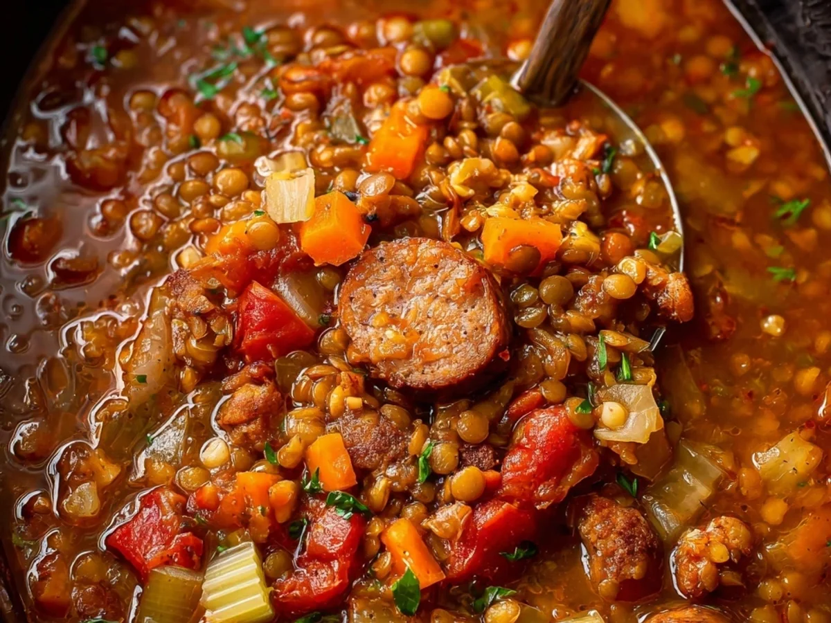 Beef Sausage & Lentil Slow Cooker Soup - Featured Image
