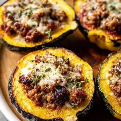 Beef Sausage Parmesan Stuffed Acorn Squash Recipe