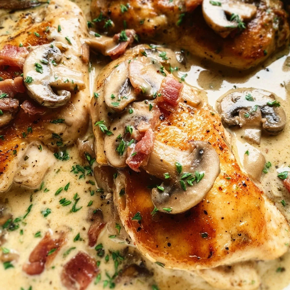 Chicken with Turkey Ham & Mushroom Sauce