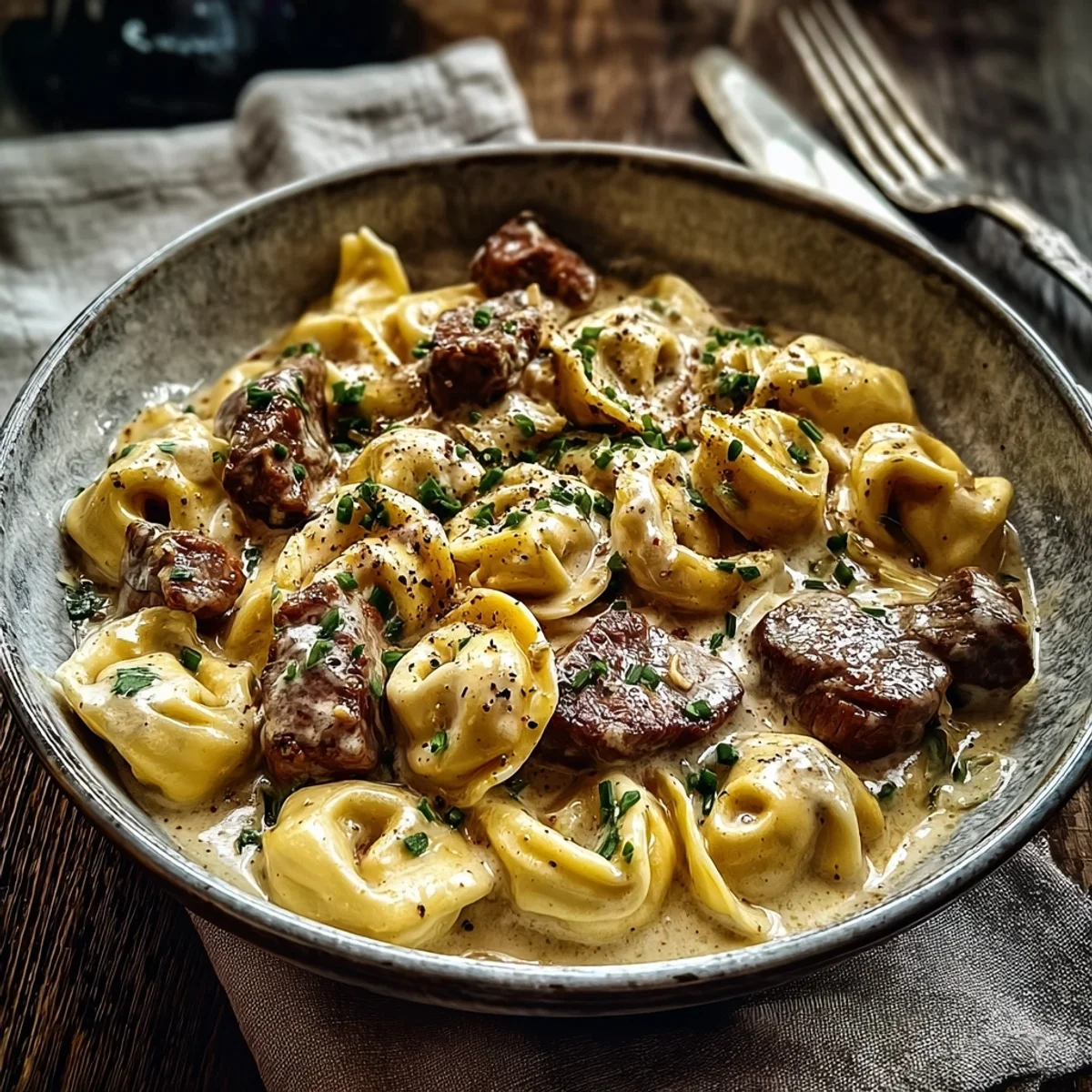 Cracked Garlic Steak Tortellini: Rich Creamhouse Sauce