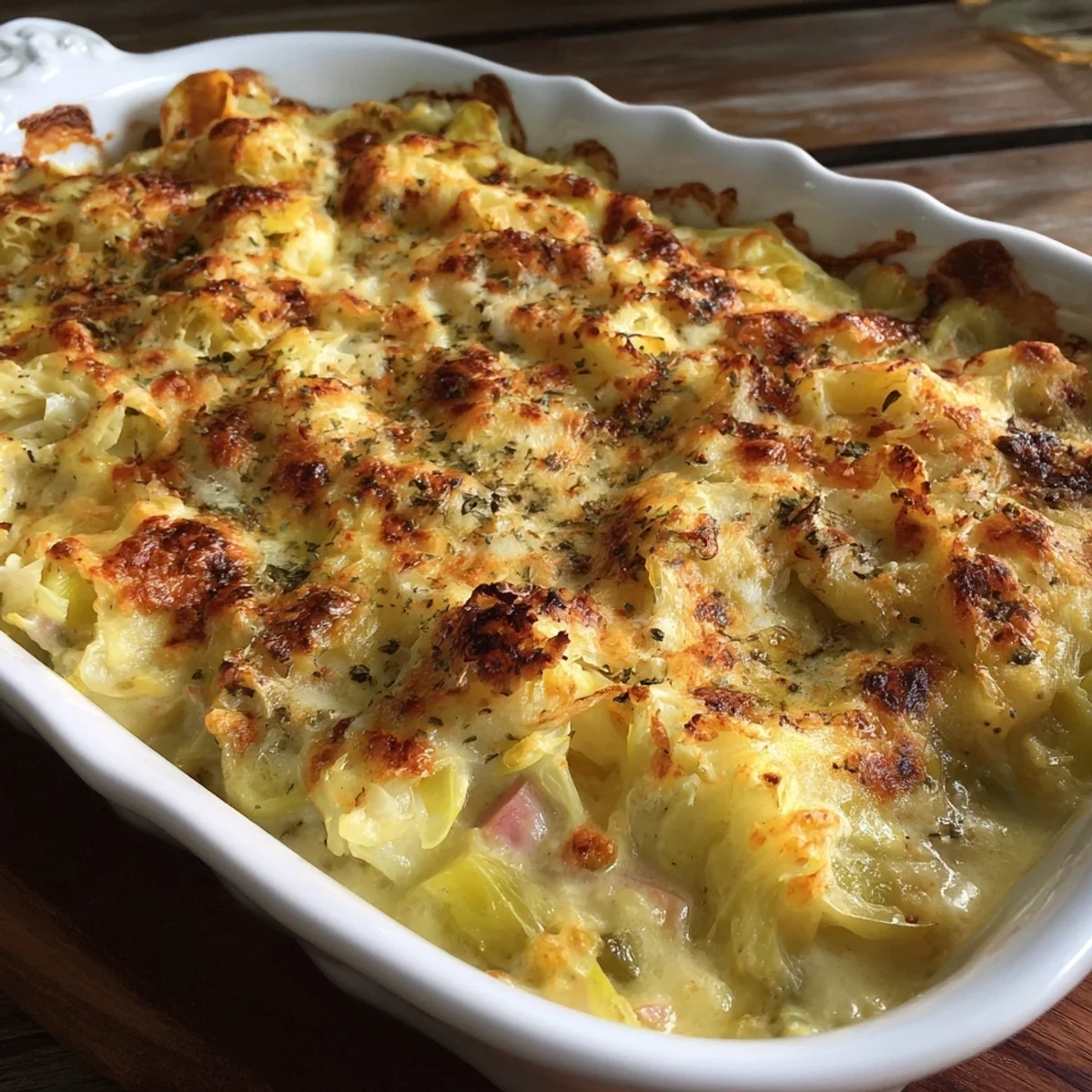 Creamy Cabbage Casserole with Savory Turkey Ham