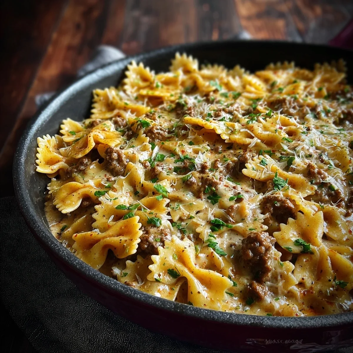 Creamy Cajun Bowties with Spiced Beef