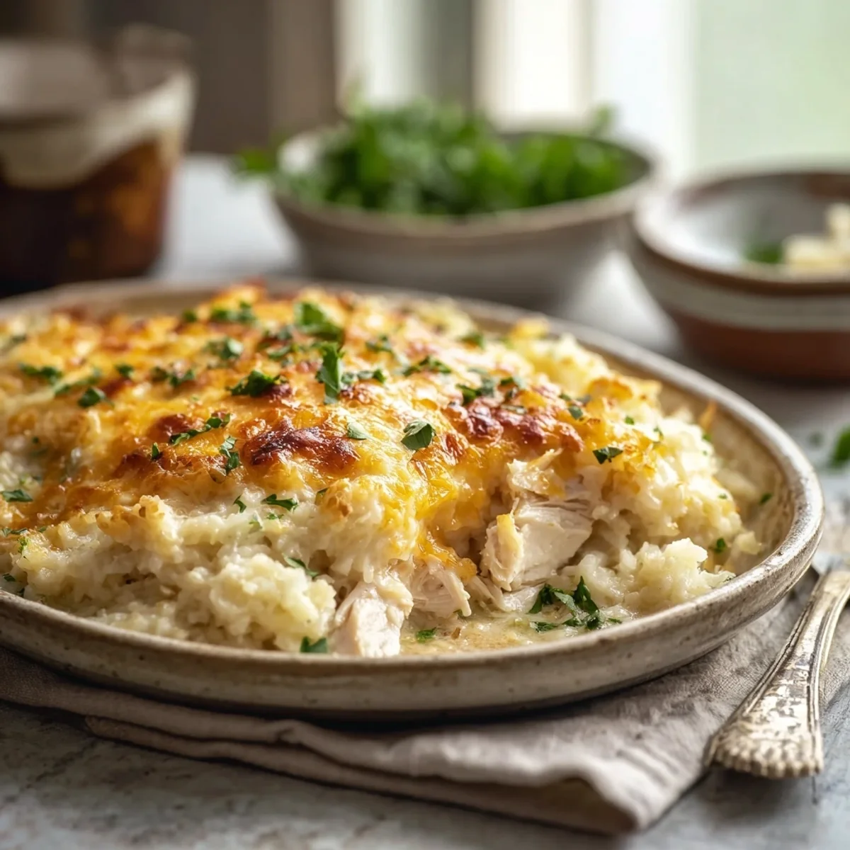 Creamy Chicken Cauliflower Rice Casserole Bake