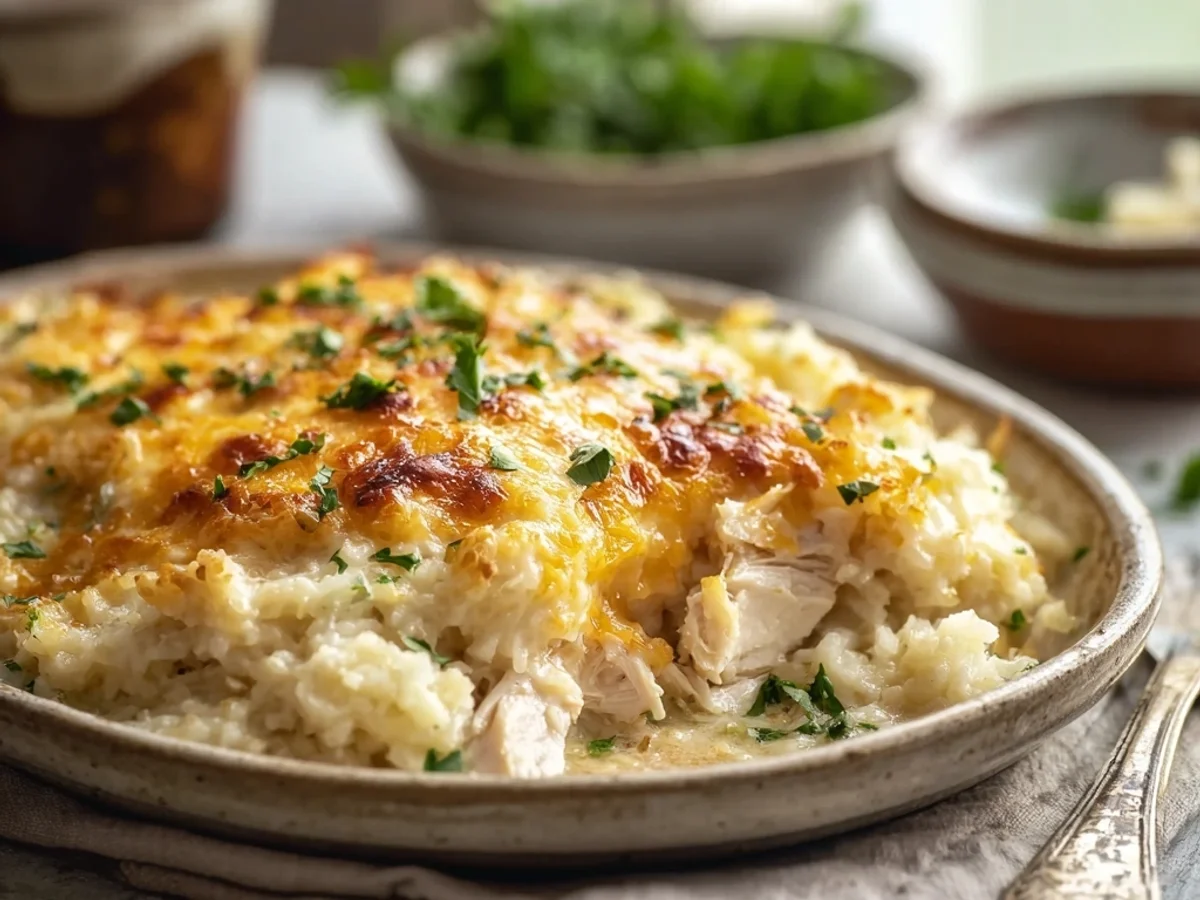 Creamy Chicken Cauliflower Rice Casserole Bake - Featured Image