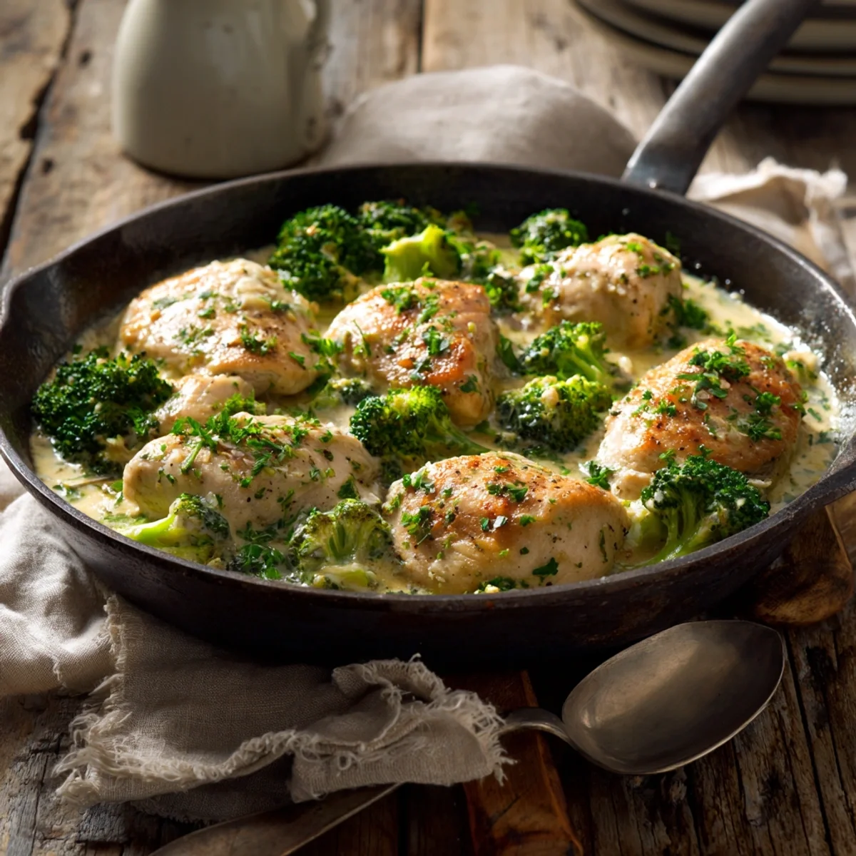 Creamy Garlic Chicken Broccoli Skillet – Quick