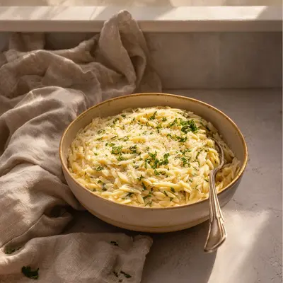 Creamy Garlic Parmesan Orzo Pasta: Quick & Hearty Dish