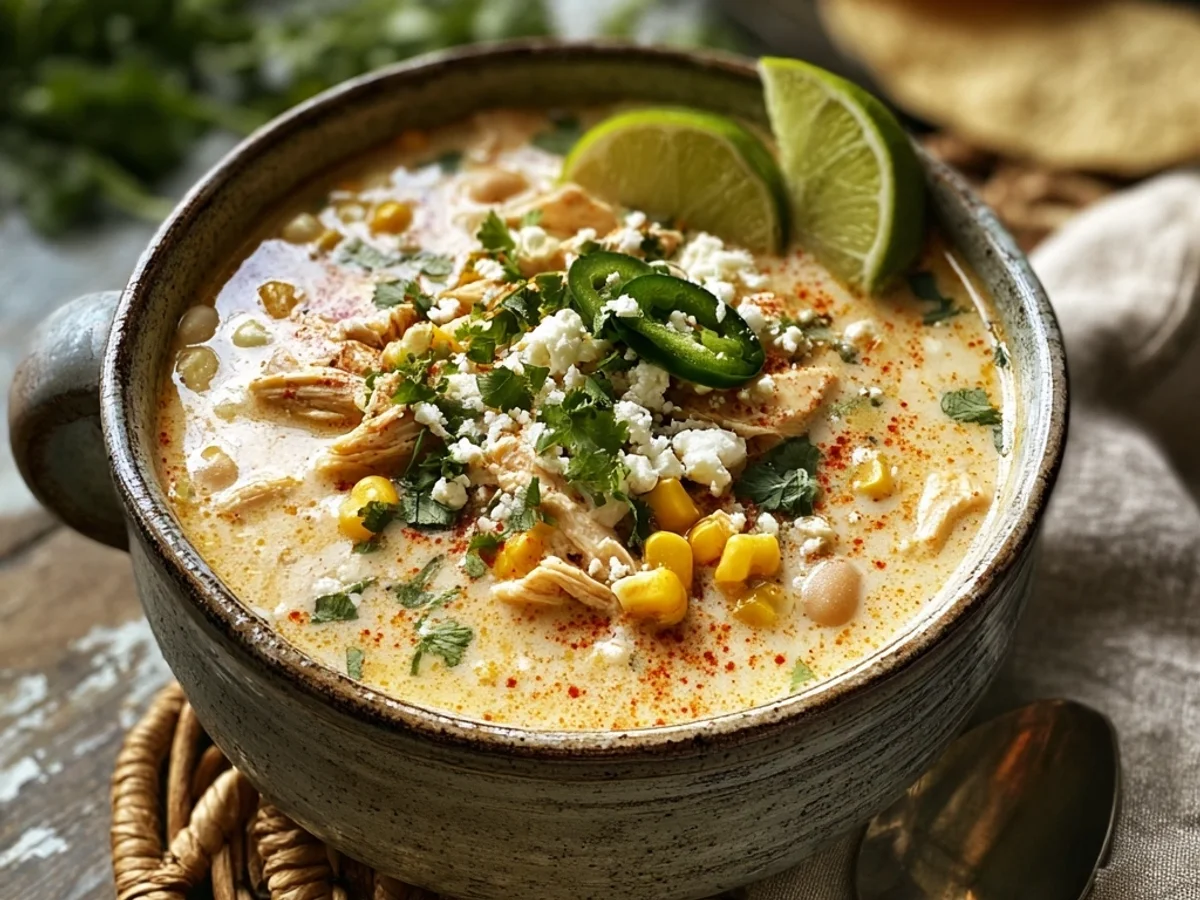 Creamy Mexican Street Corn White Chicken Chili - Featured Image