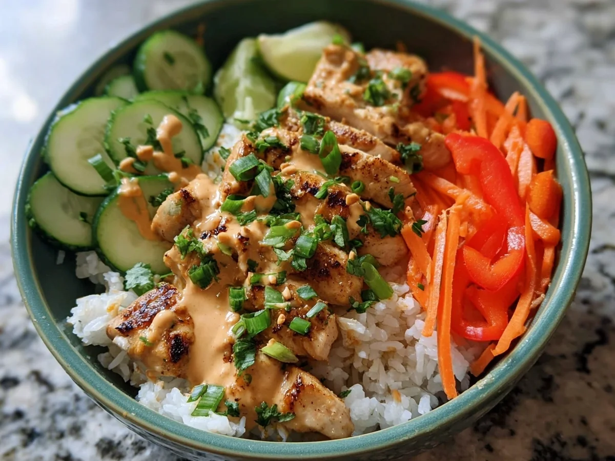 Creamy Thai Peanut Chicken Buddha Bowl for Dinner - Featured Image