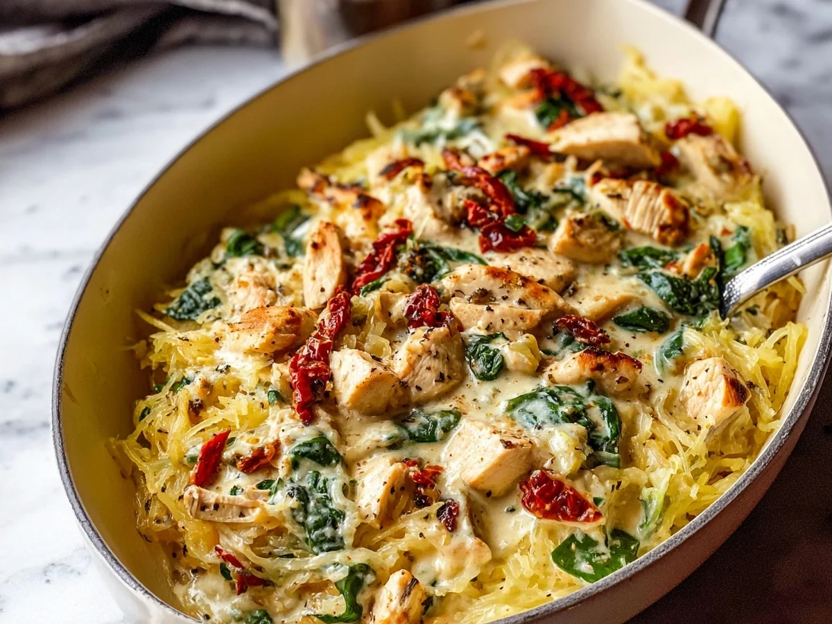 Creamy Tuscan Chicken Spaghetti Squash Dinner - Featured Image