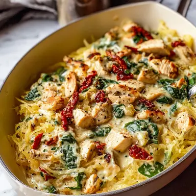 Creamy Tuscan Chicken Spaghetti Squash Dinner
