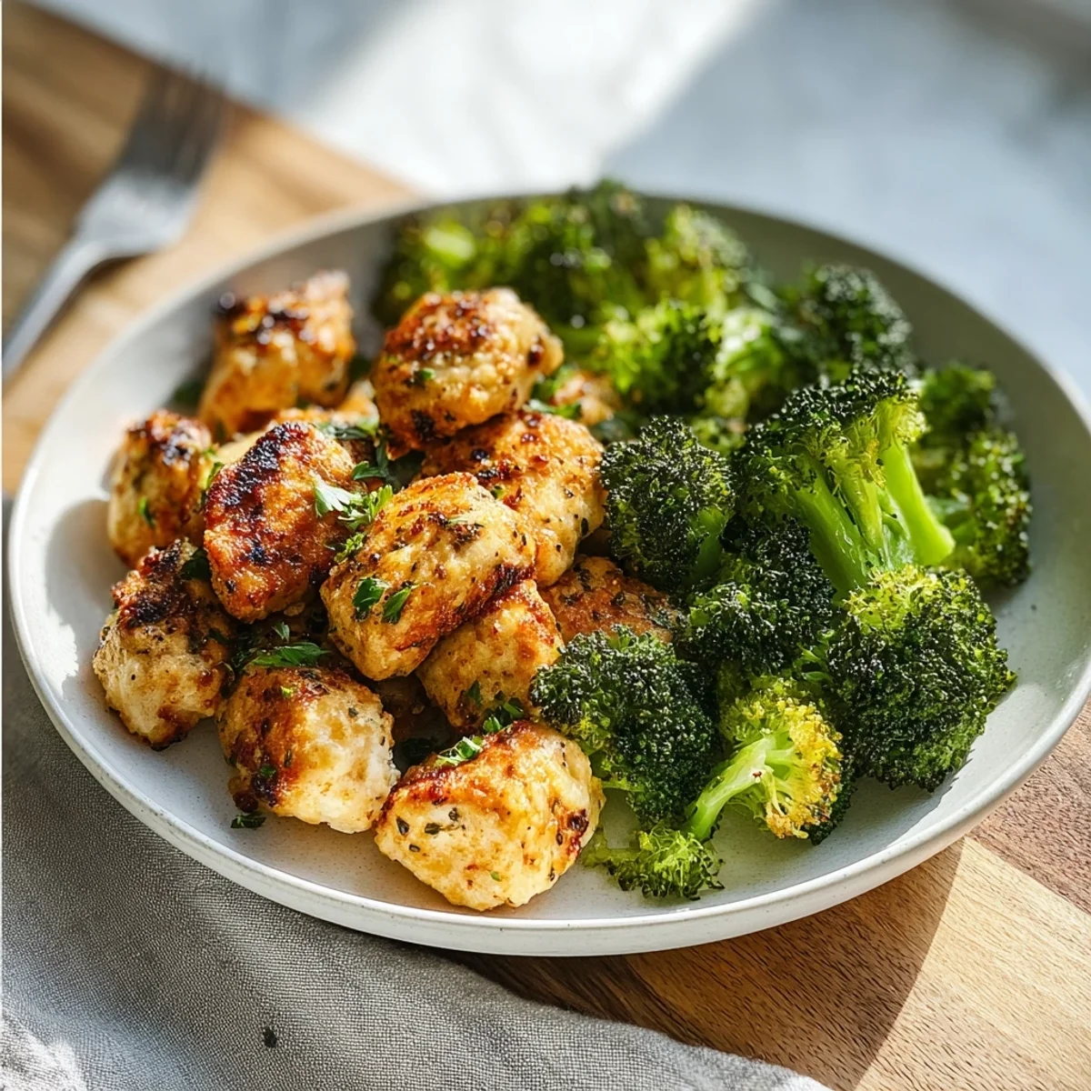 Crispy Air Fryer Chicken Bites & Tender Broccoli