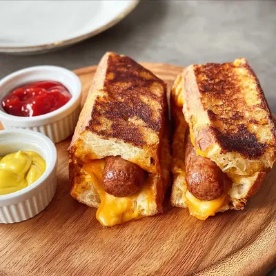 Crispy Air Fryer Grilled Cheese Hot Dogs