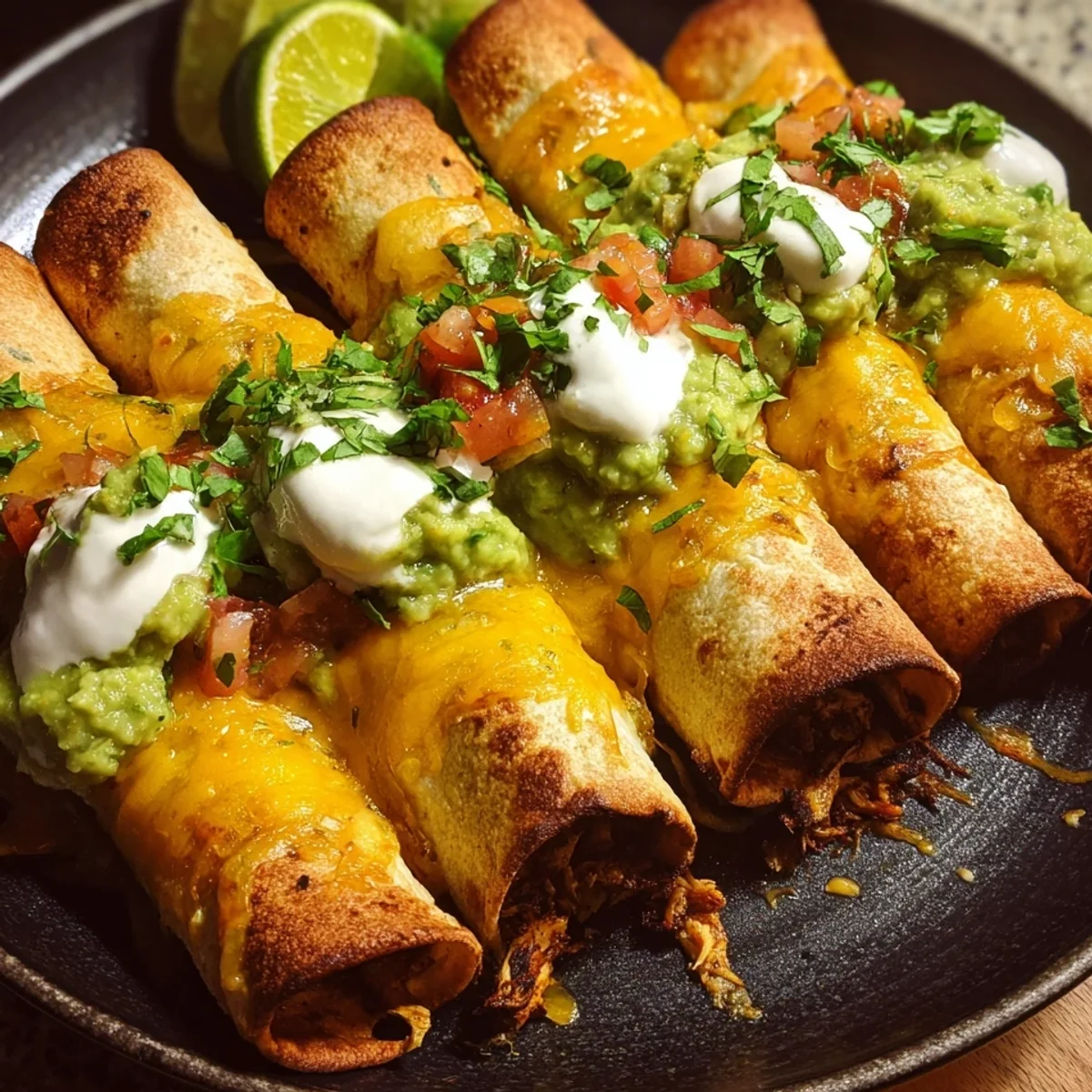 Crispy Baked Chicken Taquitos with Zesty Avocado Crema