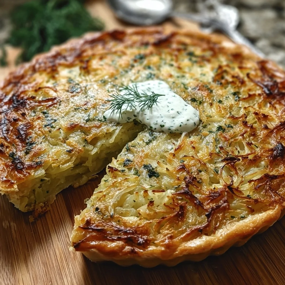 Crispy Cabbage Pie with Tangy Dill Cream Sauce