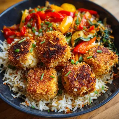 Crispy Coconut Tofu Bowl with Peanut Sauce