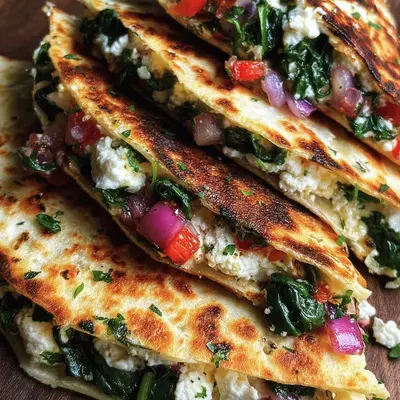 Crispy Mediterranean Quesadillas with Spinach & Feta