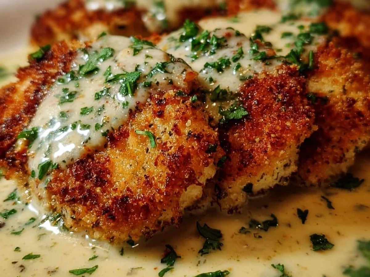Crispy Parmesan Crusted Chicken with Creamy Garlic Sauce - Featured Image