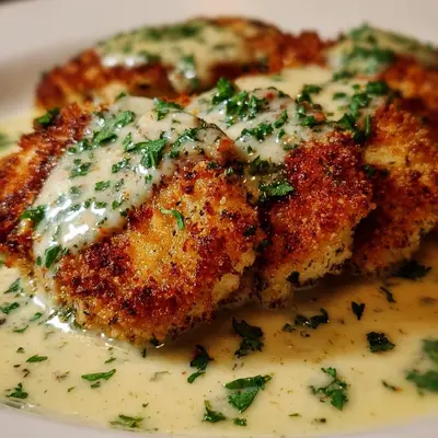 Crispy Parmesan Crusted Chicken with Creamy Garlic Sauce