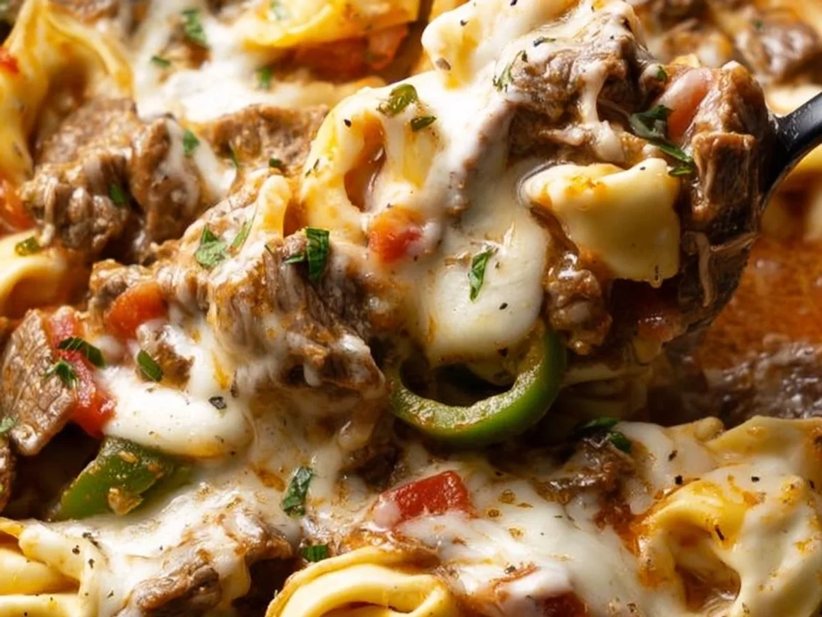 Crock Pot Cheesesteak Tortellini: Easy Slow Cooker Meal - Featured Image