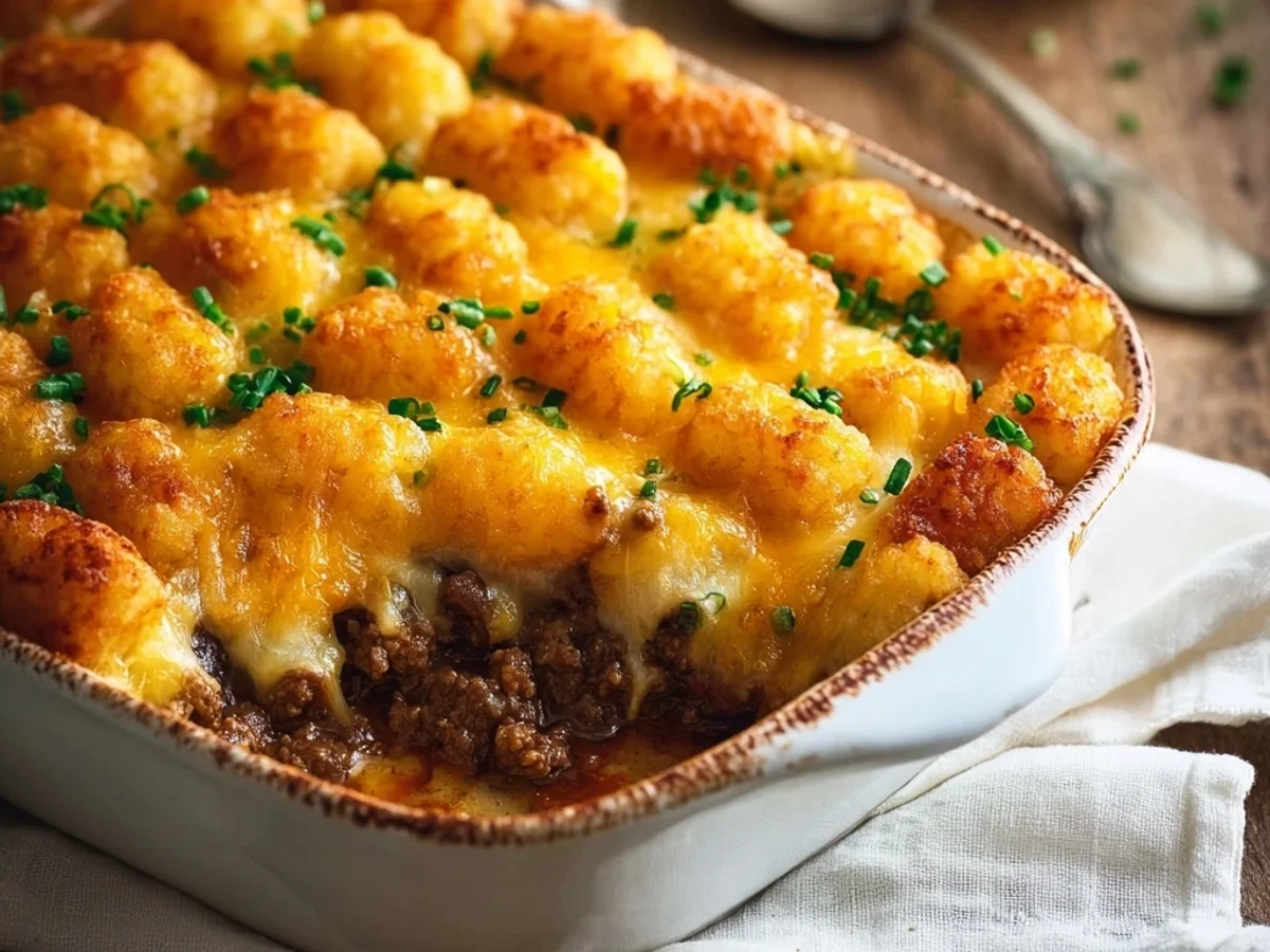 Easy Beef Tater Tot Casserole Bake - Featured Image