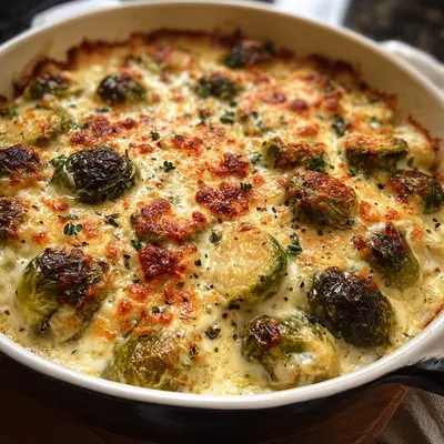 Easy Creamy Cheesy Brussels Sprouts Bake