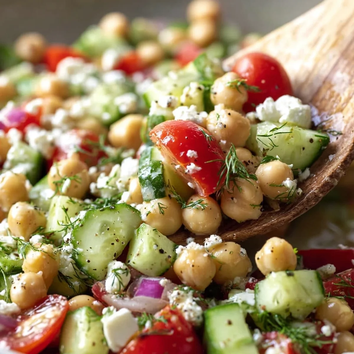 Fresh Chickpea Cucumber Salad with Feta & Tomatoes
