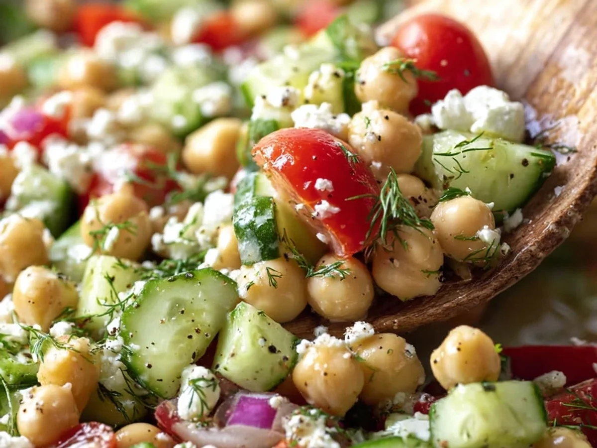 Fresh Chickpea Cucumber Salad with Feta & Tomatoes - Featured Image