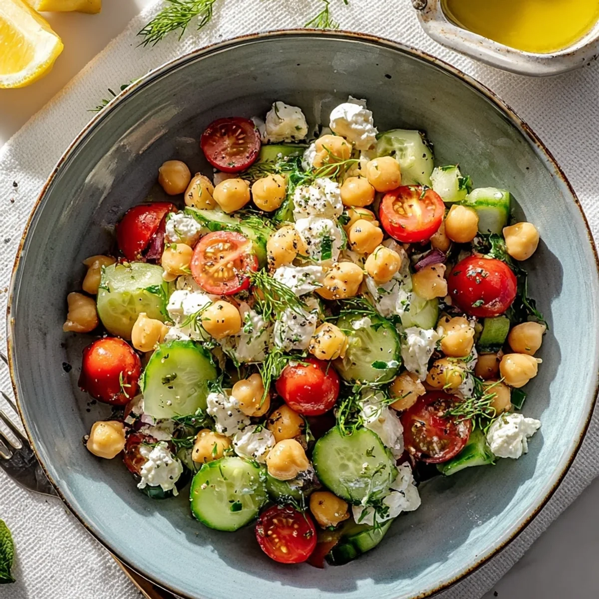 Fresh Cottage Cheese and Chickpeas Salad