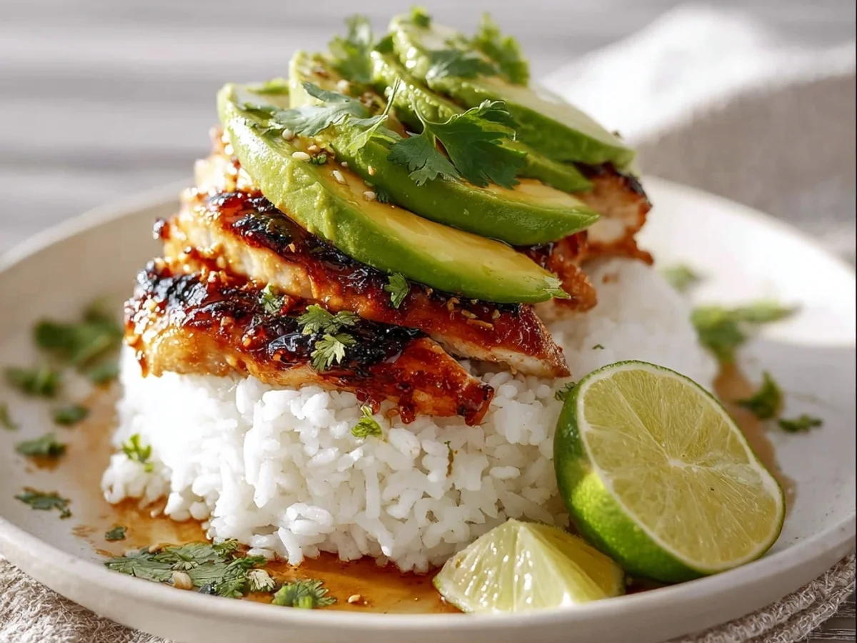 Fresh Honey Lime Chicken Avocado Rice Stack - Featured Image
