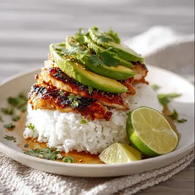 Fresh Honey Lime Chicken Avocado Rice Stack