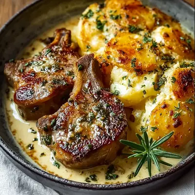 Garlic Butter Lamb Chops & Cheesy Potato Bake Dinner