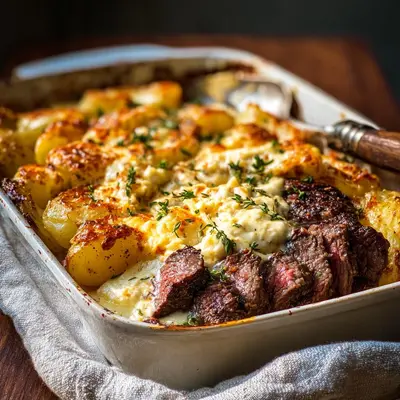 Garlic Butter Steak Cheddar Potato Bake: A Weekend Favorite