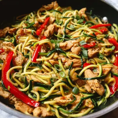 Garlic Chicken Zucchini Noodles Stir Fry (40g Protein)