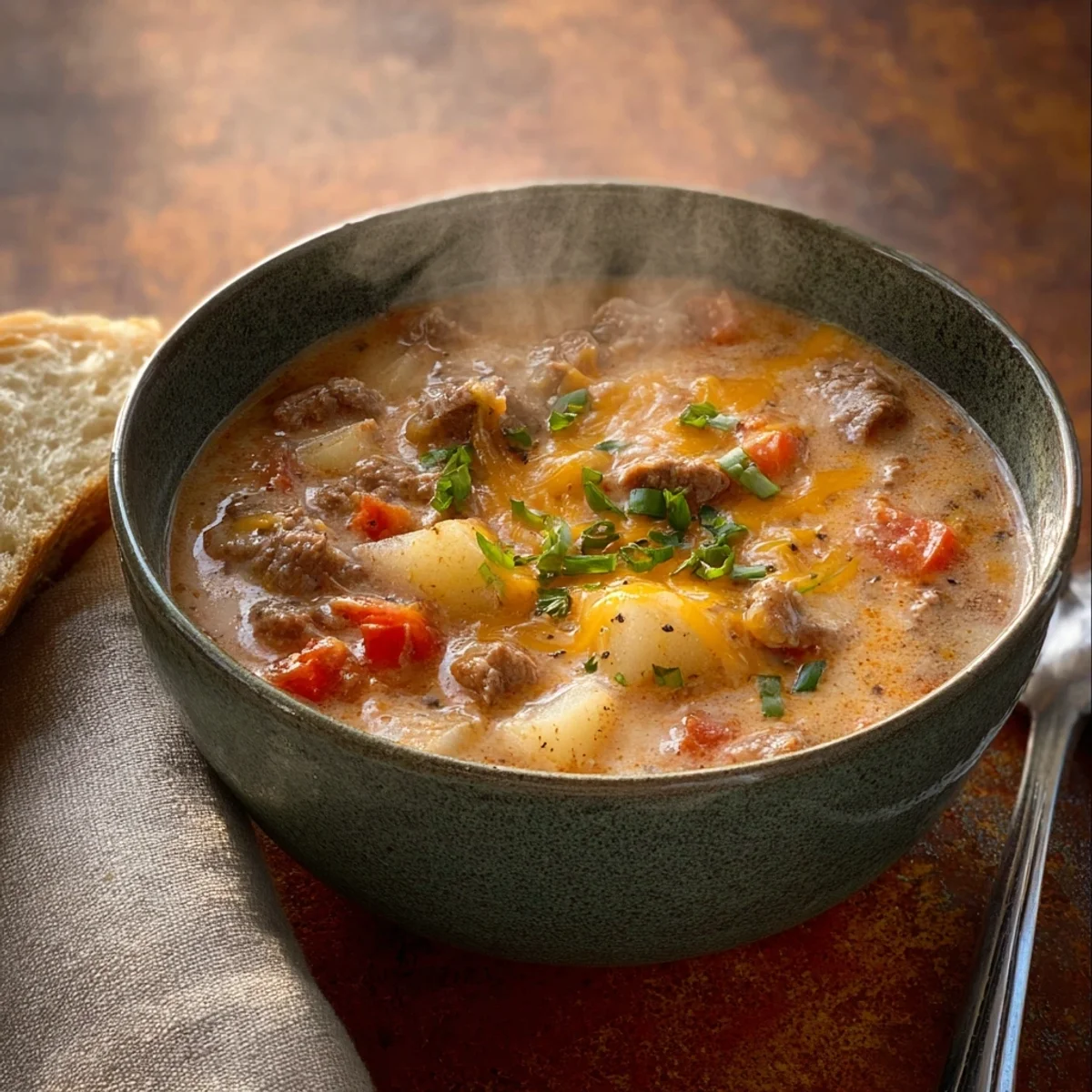 Hearty Cheesy Beef Soup: A Warm, Comforting Bowl
