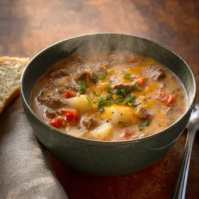 Hearty Cheesy Beef Soup: A Warm, Comforting Bowl