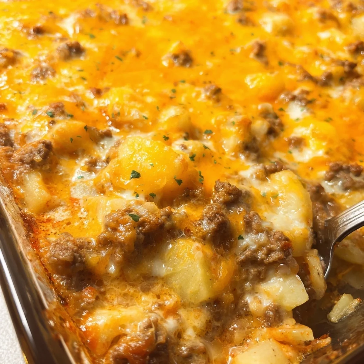 Hearty Cheesy Ground Beef Potato Casserole Bake