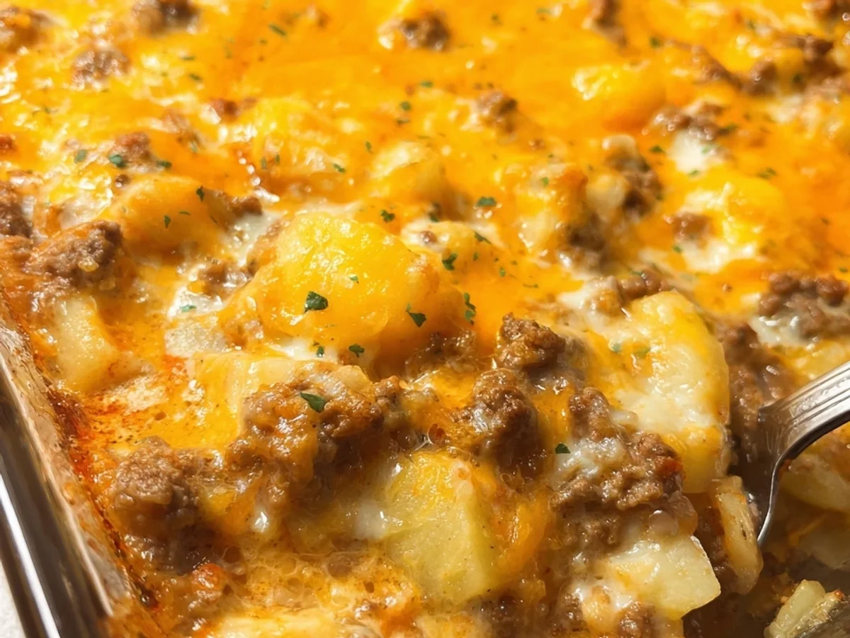 Hearty Cheesy Ground Beef Potato Casserole Bake - Featured Image
