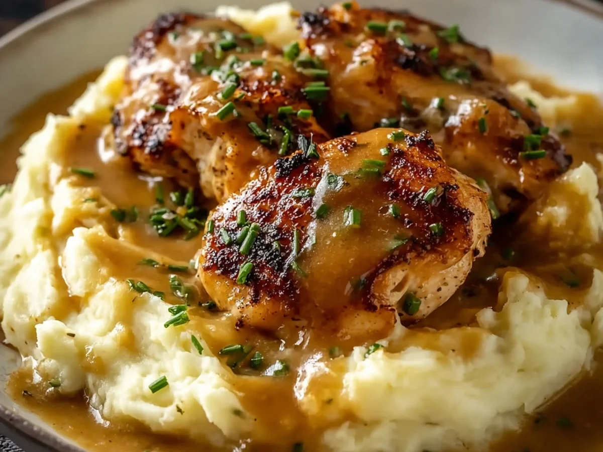 Hearty Chicken and Garlic Gravy with Cheesy Mashed Potatoes - Featured Image