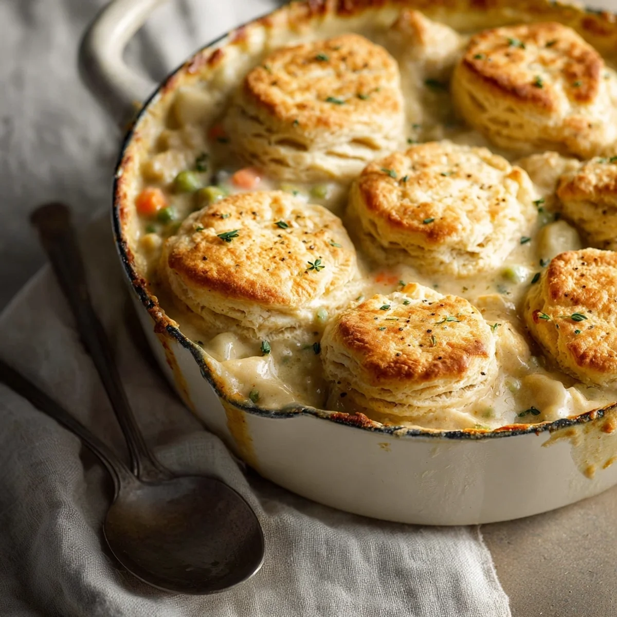 Hearty Chicken Pot Pie with Fluffy Biscuits
