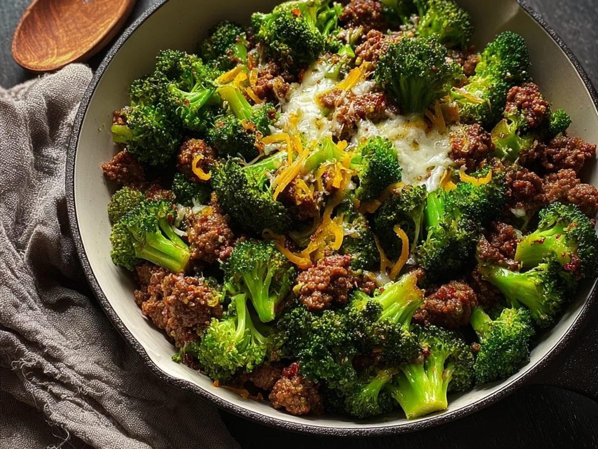 Hearty Keto Hamburger Broccoli Skillet Dinner - Featured Image