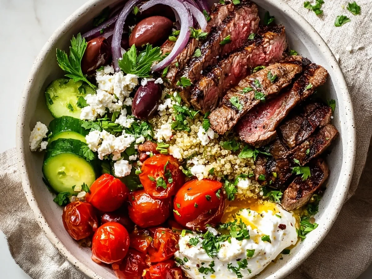 Hearty Mediterranean Steak Bowl: Healthy & Flavorful - Featured Image