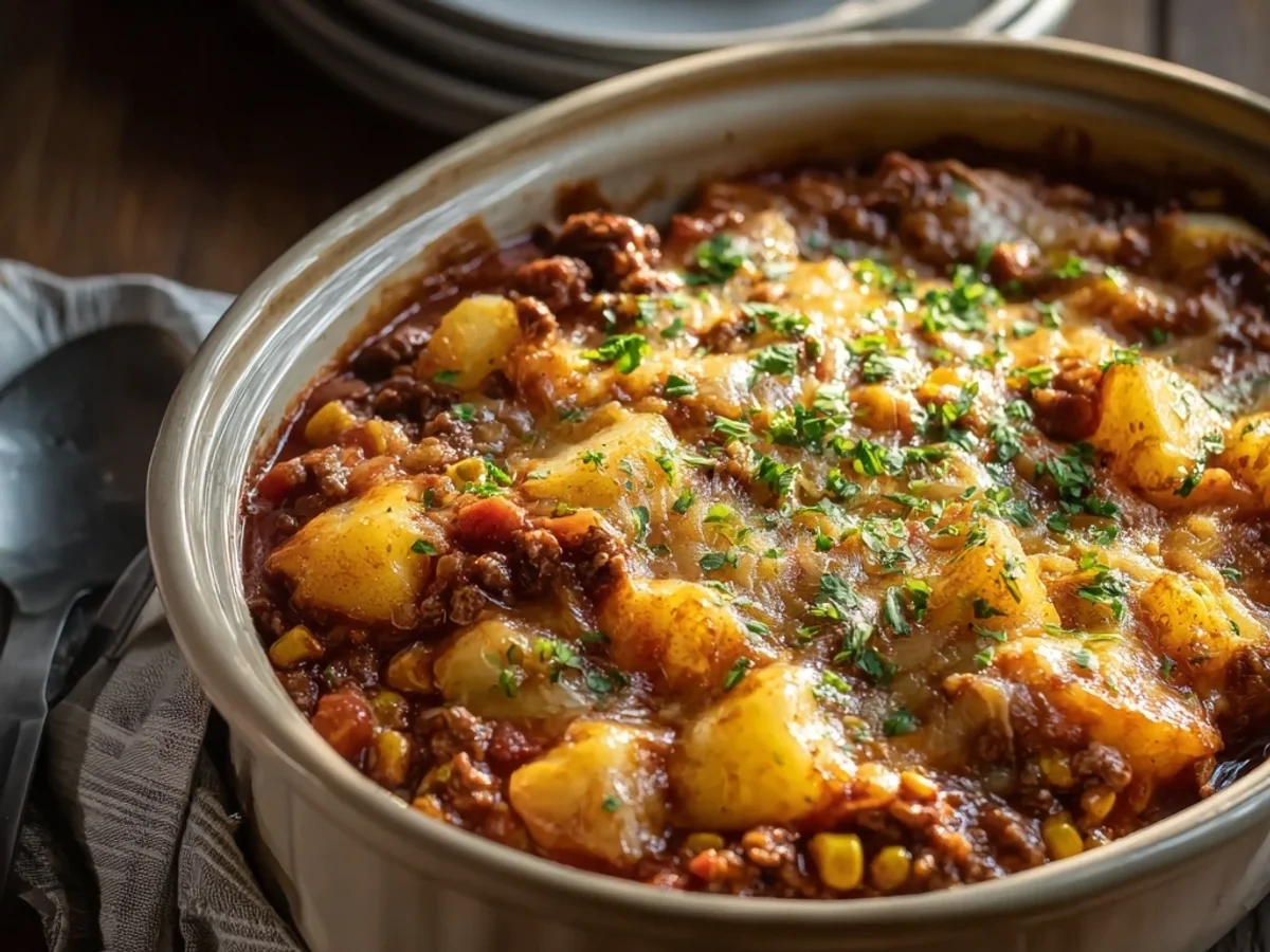Hearty Slow Cooker Cowboy Casserole Recipe - Featured Image