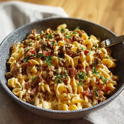 Hearty Turkey Ham Cheeseburger Pasta Skillet