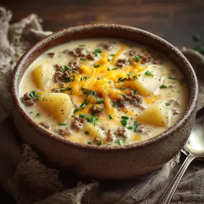 Hearty Warm Cheesy Hamburger Potato Soup Recipe