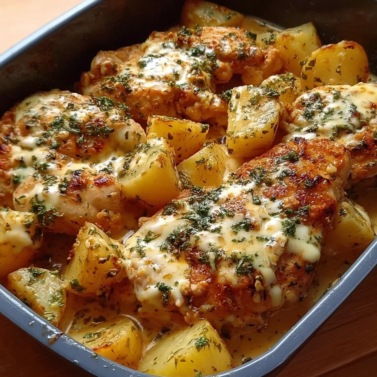 High-Protein Cheesy Garlic Chicken & Potatoes