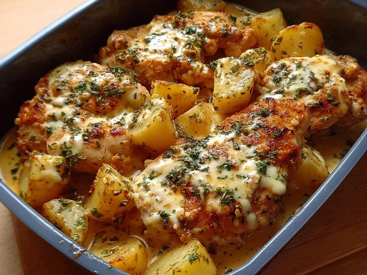 High-Protein Cheesy Garlic Chicken & Potatoes - Featured Image