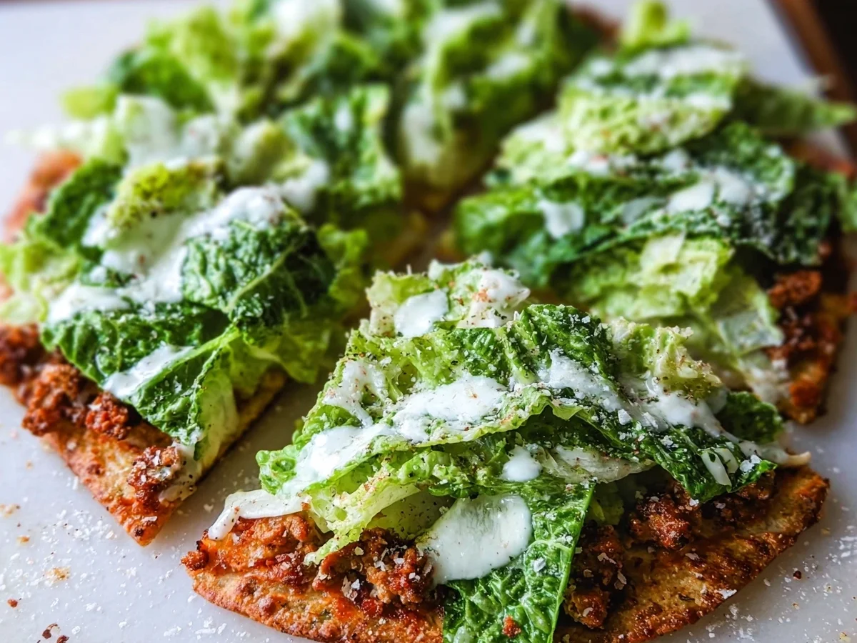 High Protein Chicken Crust Caesar Salad Pizza - Featured Image